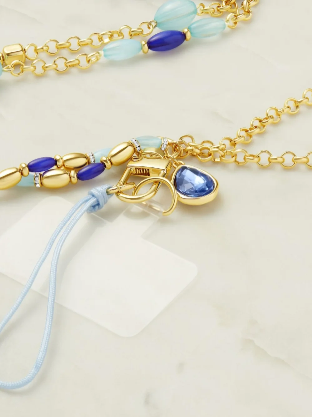 Kohl's Emberly Blue Beaded Phone Strap & Wristlet with Gold Accents